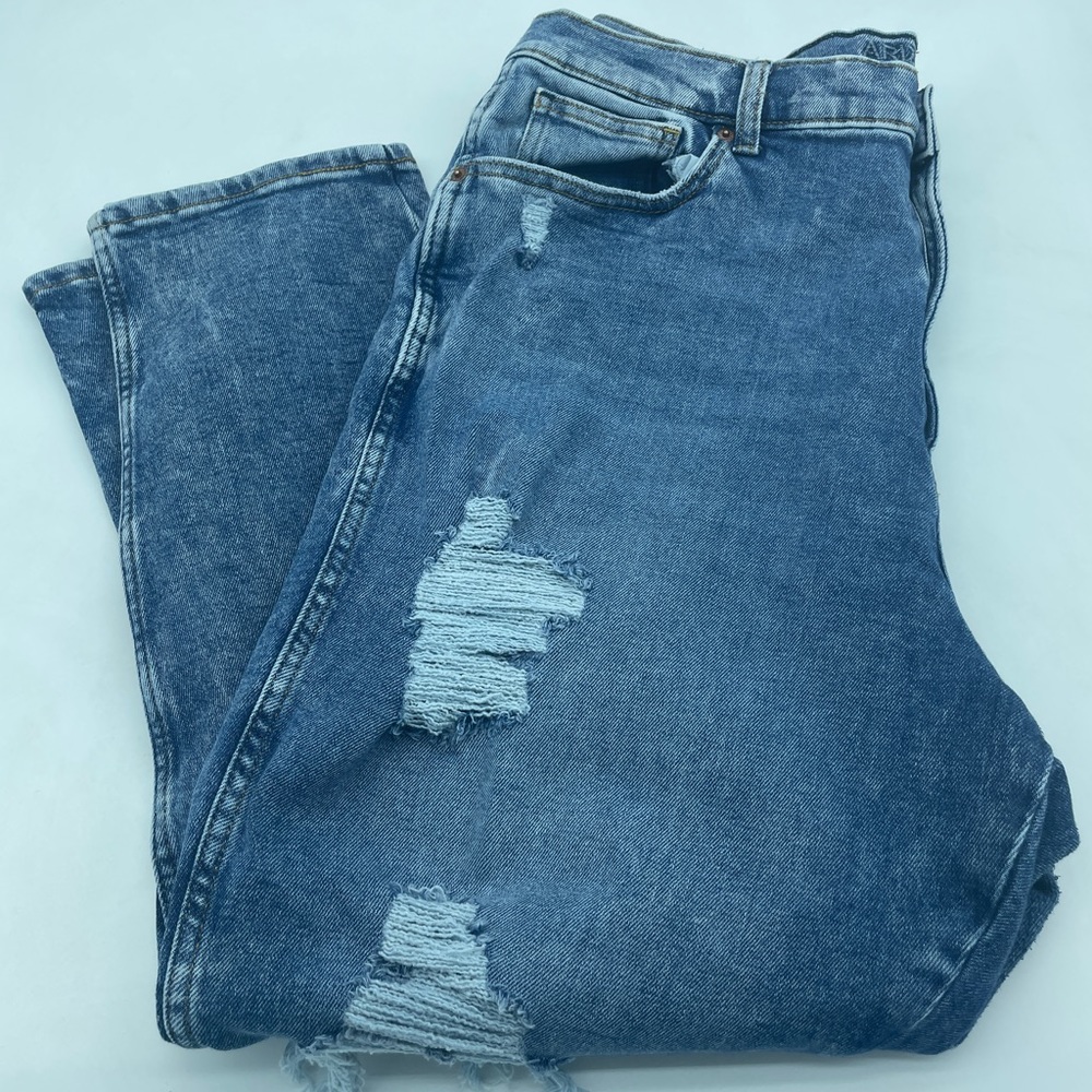 Arizona Jean Co. Highest Rise Curvy Mom Distressed Juniors PLUS Jeans Blue Sz 21